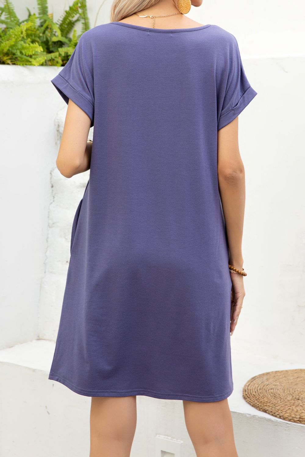 Scoop Neck Short Sleeve Pocket Dress